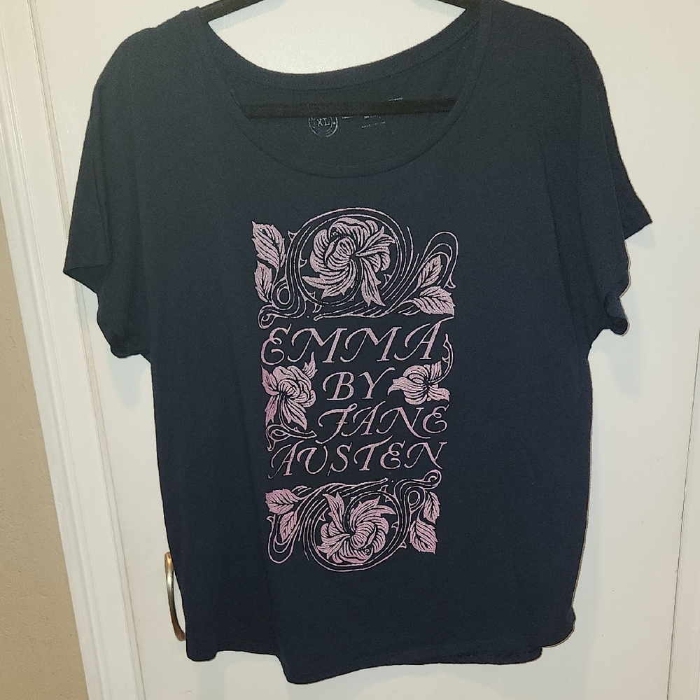 Out Of Print Emma by Jane Austen Navy Blue Graphic Tee XL